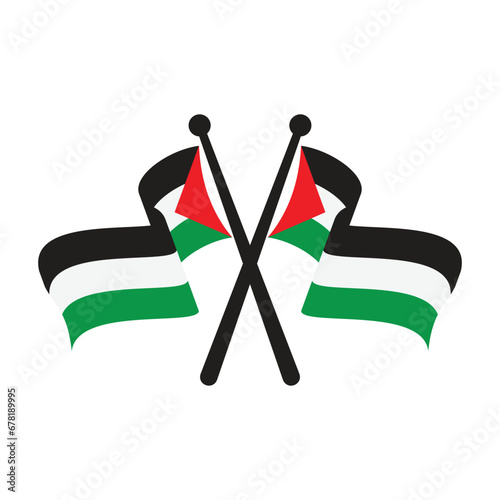 wavy crossed flag of palestine with pole icon flat vector illustration design