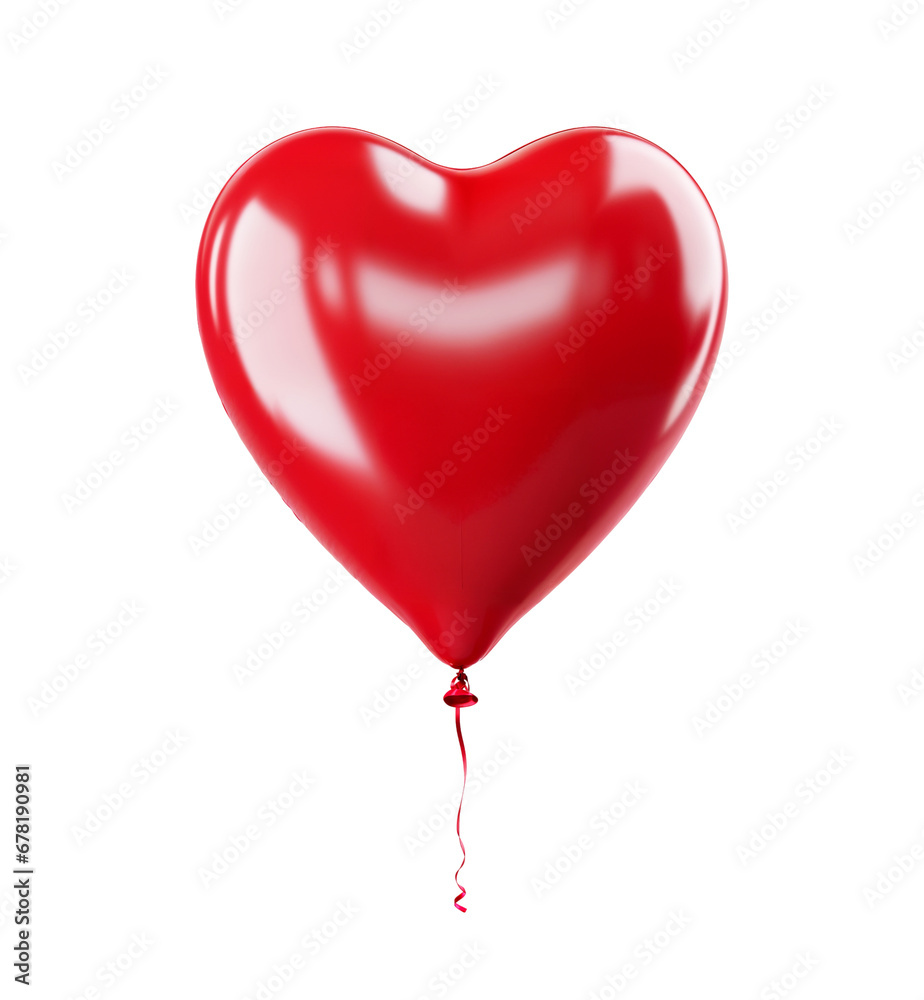 Red heart shaped balloon png, isolated on white or transparent background, hd