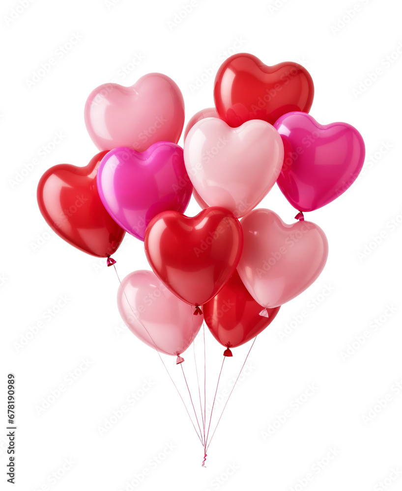 Group of red and pink heart shaped balloons png, isolated on white or transparent background, hd