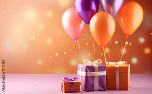 Birthday colorful balloons with a gift box background 