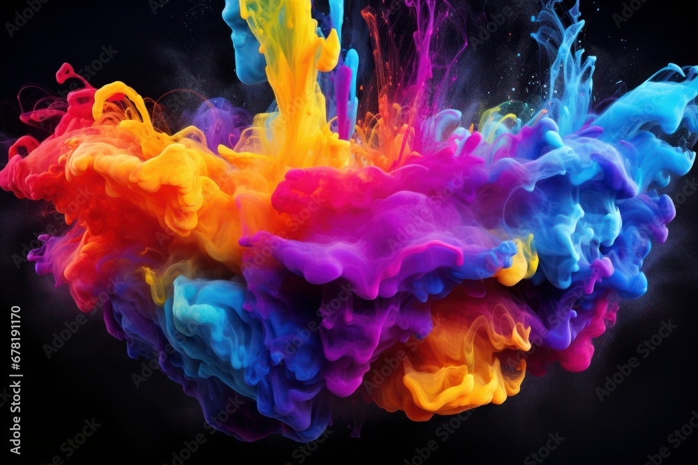 Colorful rainbow paint splash powder explosion. color paint cloud of liquid splash