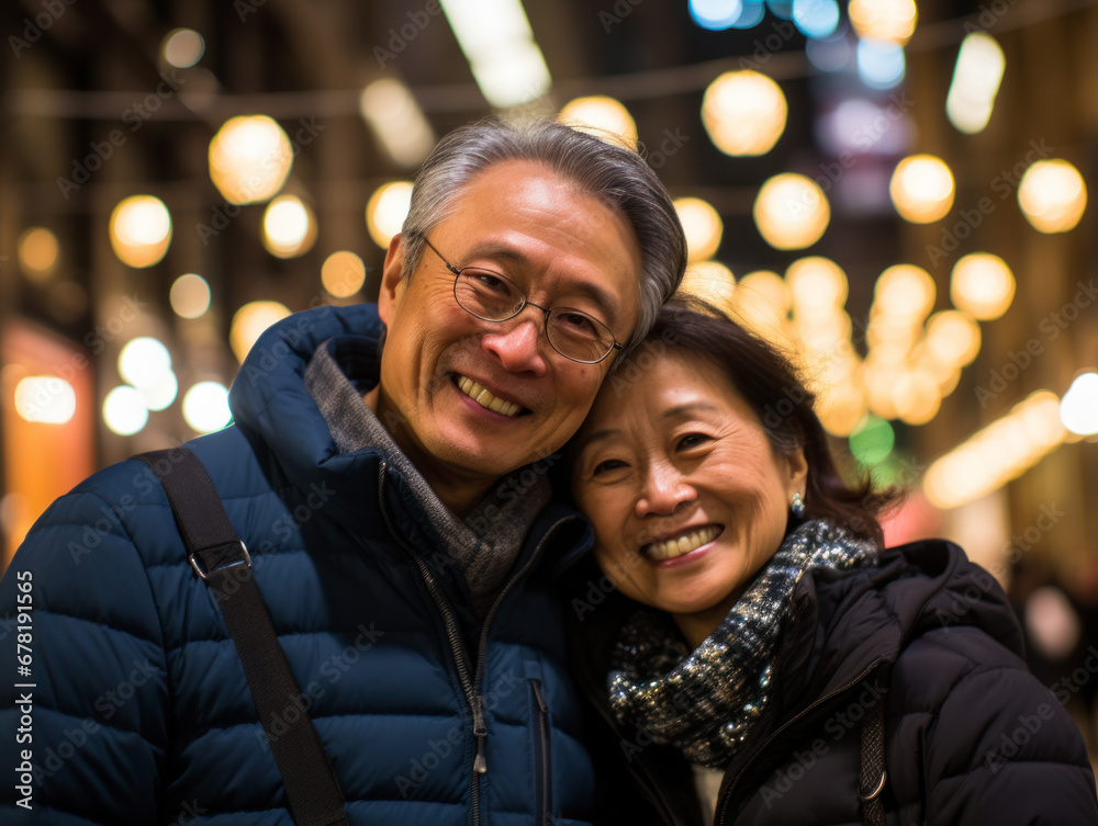 A couple take a selfie in the street on Christmas night