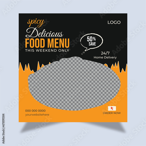 food menu and restaurant social media of Editable square banner template design.