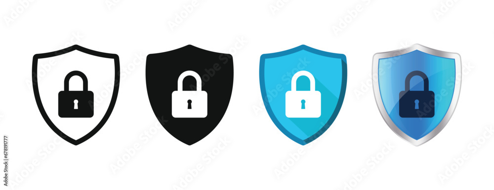 Set of security shield icons design. Security Shields with padlock symbols. Vector Illustration. Set of security shield icons design. Security Shields with padlock symbols. Vector Illustration.
