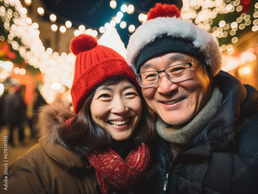 A couple went for a Christmas night ride in a carriage