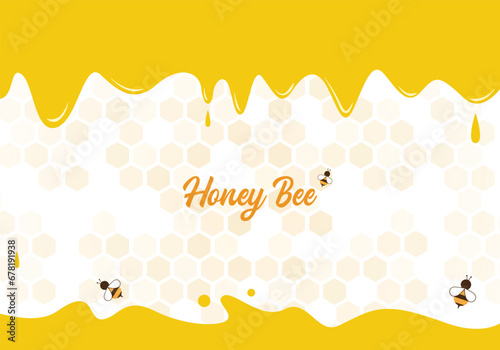 Honey drop and bee cartoons background with copy space for text. Use for graphic design, presentation, poster, artwork, template design, ad, print. illustration vector EPS.
