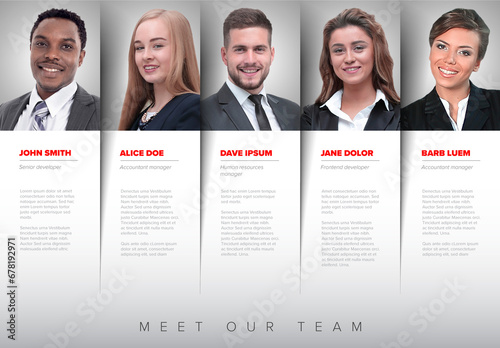 Obraz na płótnie White Company team presentation template with team member profiles in light columns w salonie