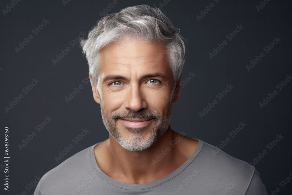 Aging mature man with gray hair and happy smiling.adult man with healthy face skin Aging mature man with gray hair and happy smiling.adult man with healthy face skin