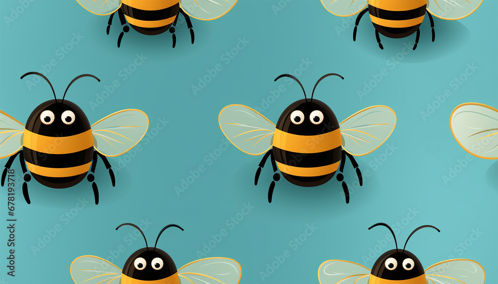 Cute bumblebee pattern. Seamless pattern of flying bees and little flowers on a light pastel background illustration. Cute cartoon character. Spring concept design Cute bumblebee pattern. Seamless pattern of flying bees and little flowers on a light pastel background illustration. Cute cartoon character. Spring concept design