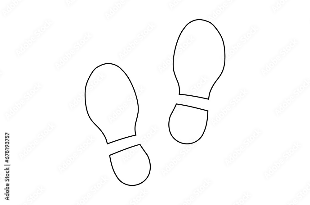 Human shoe footprints. Pair of prints of boots. Left and right leg. Shoe sole. Walking foot steps. Contour. Black and white vector isolated on white. Icon, symbol, pictogram. Human shoe footprints. Pair of prints of boots. Left and right leg. Shoe sole. Walking foot steps. Contour. Black and white vector isolated on white. Icon, symbol, pictogram.
