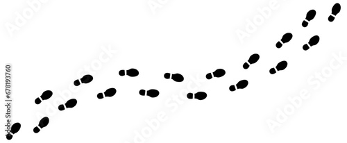 Human step footprints paths. Trace of foot prints of person in boots. Track from shoe sole prints. Road of human feet. Footstep trekking. Silhouette. Step by step. Black Vector isolated on white