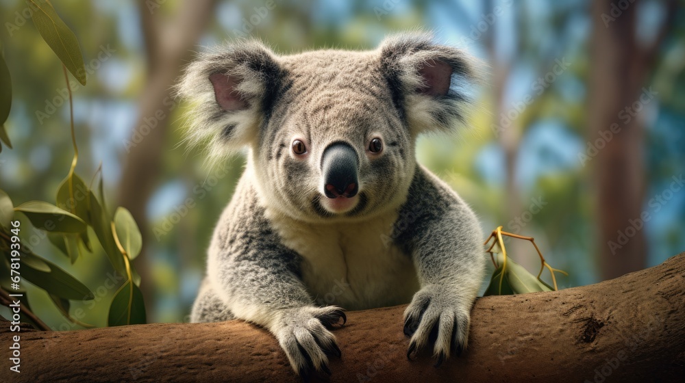 Naklejka premium Adorable Koala on eucalyptus tree