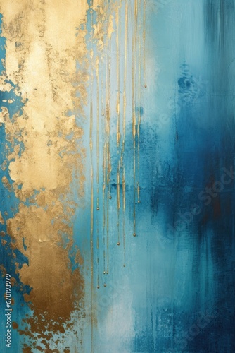 Blue and gold watercolor abstract marble background.