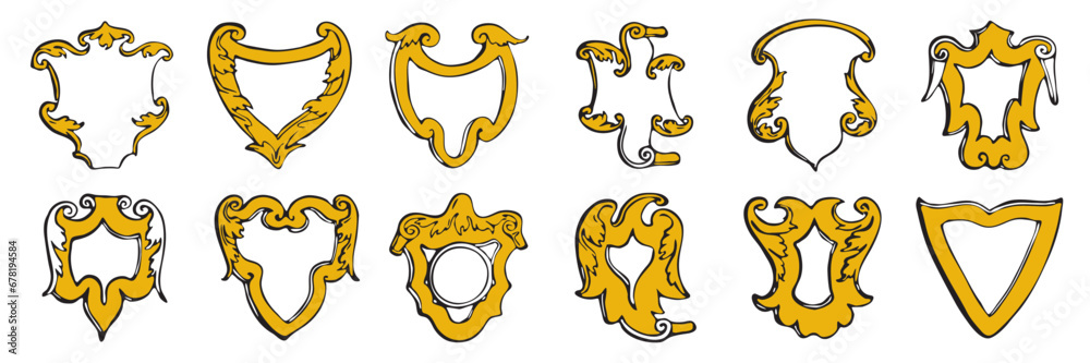 Fototapeta premium Hand drawn heraldic shields set