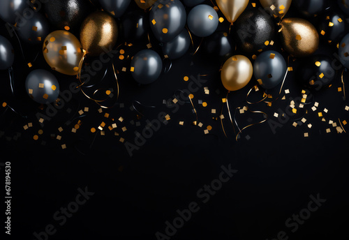 Black and golden balloons on black background with space for text  Black Friday sale background for poster  banners  flyers  card  advertising