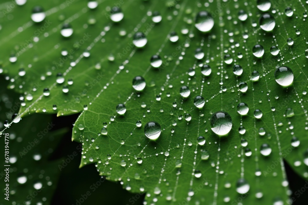 a green leaf with water droplets on it's leaves.
