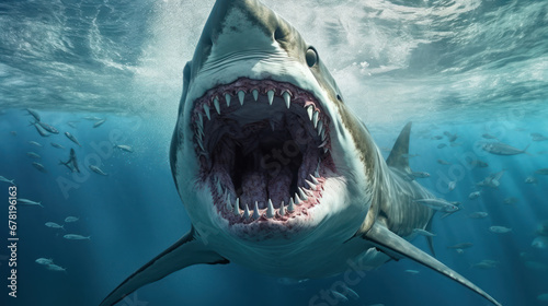 Great white shark approaching underwater