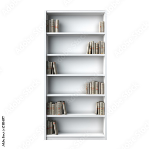 White bookshelf with books  transparent background  png