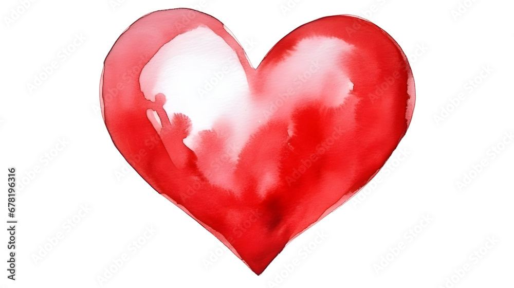 Drawing of a red heart for St. Valentine with splashes of paint on white background