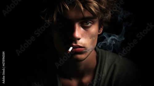 Young smoking face serious sad