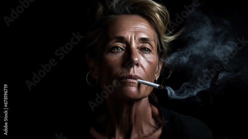 mature woman smoking face serious sad