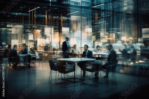 blurred business people in a modern business office