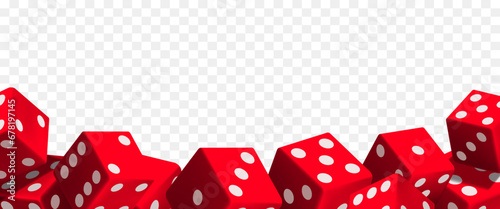Dice frame. Red dice on a transparent background. Vector illustration.