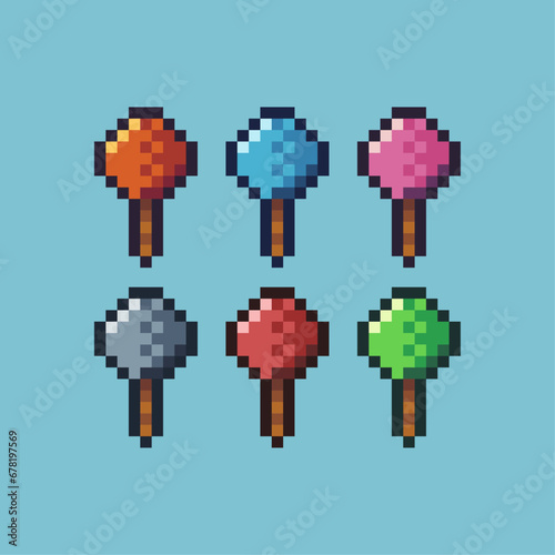  Pixel art sets of ping pong bat sport with variation color item asset.Sport ping pong bat on pixelated style. 8bits perfect for game asset or design asset element for your game design asset