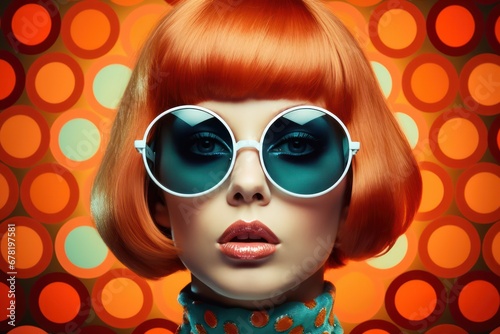 fashion retro futuristic girl wearing sunglasses - Woman in sunglasses in surrealistic 60s-70s disco club culture life style