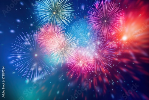 firework celebration rays of light - Colorful firework with bokeh background. New Year celebration, Abstract holiday background
