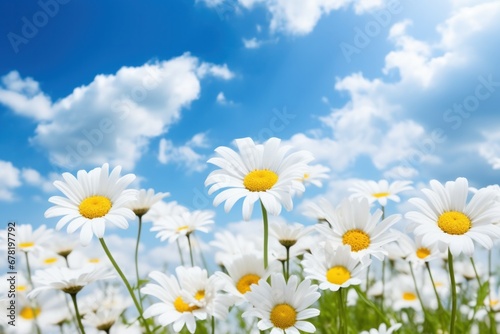 flowers daisies in summer spring meadow against blue sky © JK2507