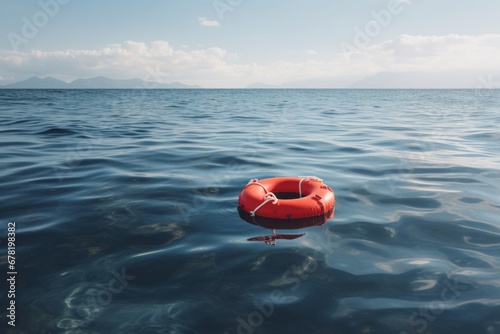lifebuoy floating at sea , ready to save individuals from drowning. safety concept