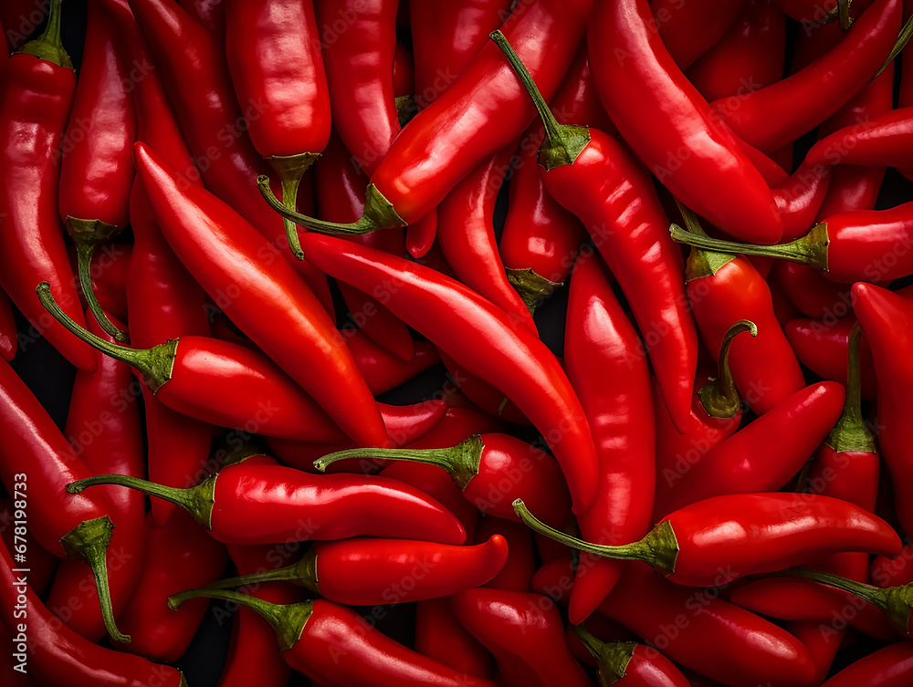 Natural background of fresh red chili peppers. Full frame. A quality product. Healthy eating. Close-up.