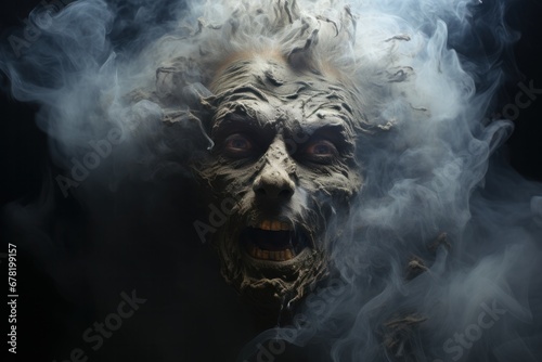 man face between smoke - monster face out of smoke - fantasy background, halloween, horror background © JK2507