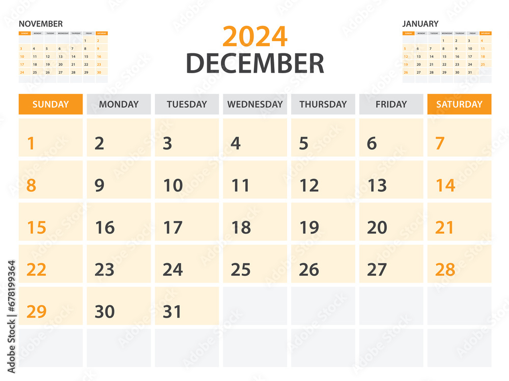Calendar 2024 template- January 2024 year, monthly planner, Desk Calendar 2024 template, Wall calendar design, Week Start On Sunday, Stationery, printing, office organizer vector, orange background Calendar 2024 template- January 2024 year, monthly planner, Desk Calendar 2024 template, Wall calendar design, Week Start On Sunday, Stationery, printing, office organizer vector, orange background