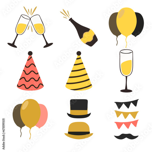 Merry christmas and happy new year recolor set of isolated icons with people decorations and gifts vector illustration