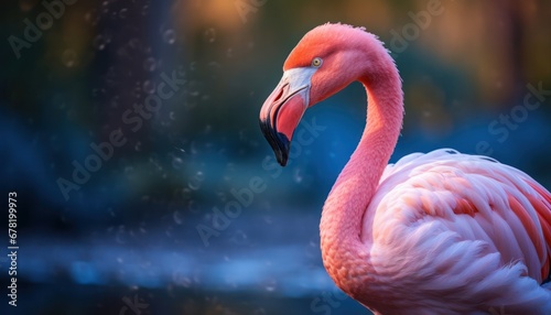 beautiful portrait of a flamingo bird with a blurred background