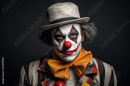 portrait of a clown against dark background