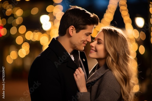 A Loving Couple Sharing the Joy of Gift Giving Under the Mistletoe During a Cozy Christmas Eve