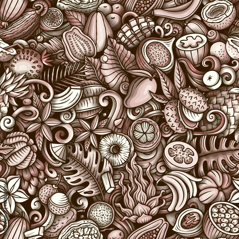 Cartoon doodles Tropical Fruits seamless pattern