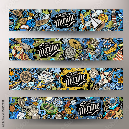 Cartoon cute colorful vector doodles Marine banners