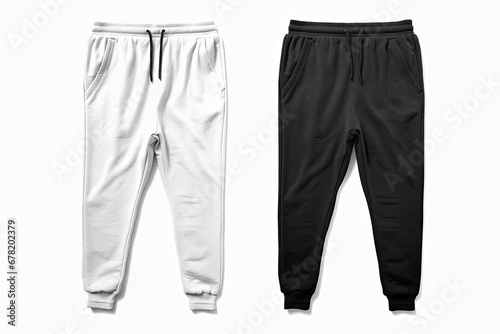 pants isolated on white, Black and white sweat pants or joggers mockup isolated on white background. unisex sport pants.