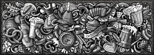 Oktoberfest doodle cartoon funny banner