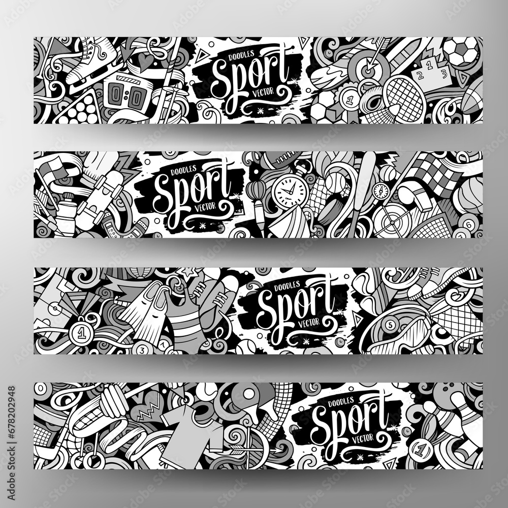 Fototapeta premium Sports cartoon doodle banners set