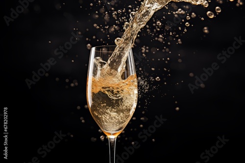 A detailed view of the sparkling bubbles in a champagne flute during a New Year's Eve toast