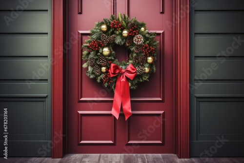 Festive Christmas wreath adorning an office door brings a touch of holiday spirit to the work environment