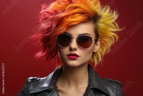 Portrait of a woman with glasses and punk colored hair. © andrenascimento