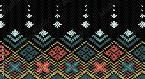 Geometric ethnic oriental seamless knitted pattern, Festive Sweater Design. Seamless Knitted Pattern