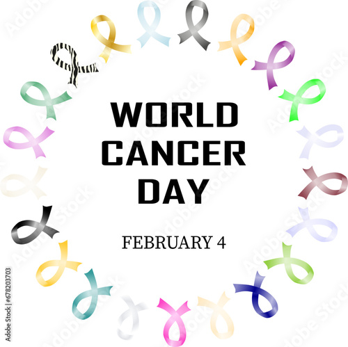 World Cancer Day concept. Colorful awareness Ribbons. ribbons, world cancer symbol. Vector design template for infographics, websites, billboards.