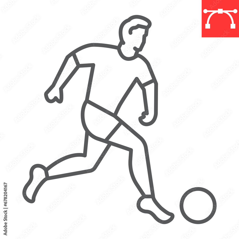 Soccer player line icon, sport and man with ball, football player vector icon, vector graphics, editable stroke outline sign, eps 10. Soccer player line icon, sport and man with ball, football player vector icon, vector graphics, editable stroke outline sign, eps 10.